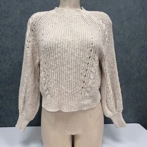 American Eagle Knit Sweater Cropped‎ Pullover Cable Knit Beige S